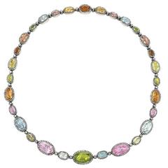 Antique Diamond, Gem Set and Silver Top Gold Necklace 12