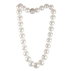 13mm-16mm South Sea Pearl Necklace with 3.15 Carat Diamond Platinum Ball Clasp