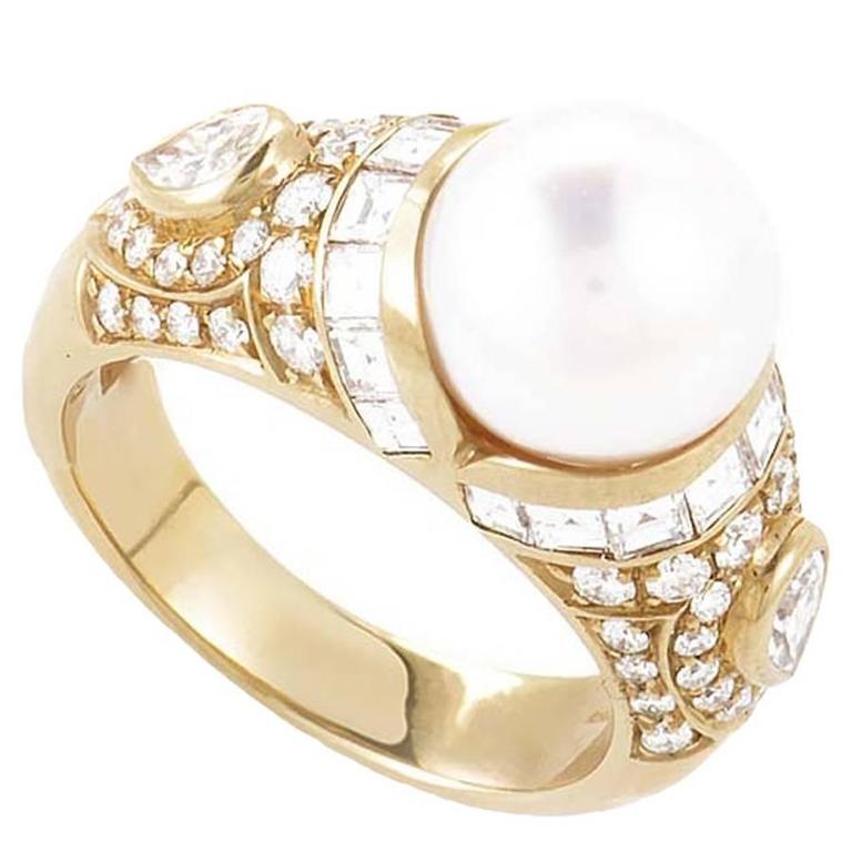 Bulgari Pearl Diamond Gold Ring at 1stDibs