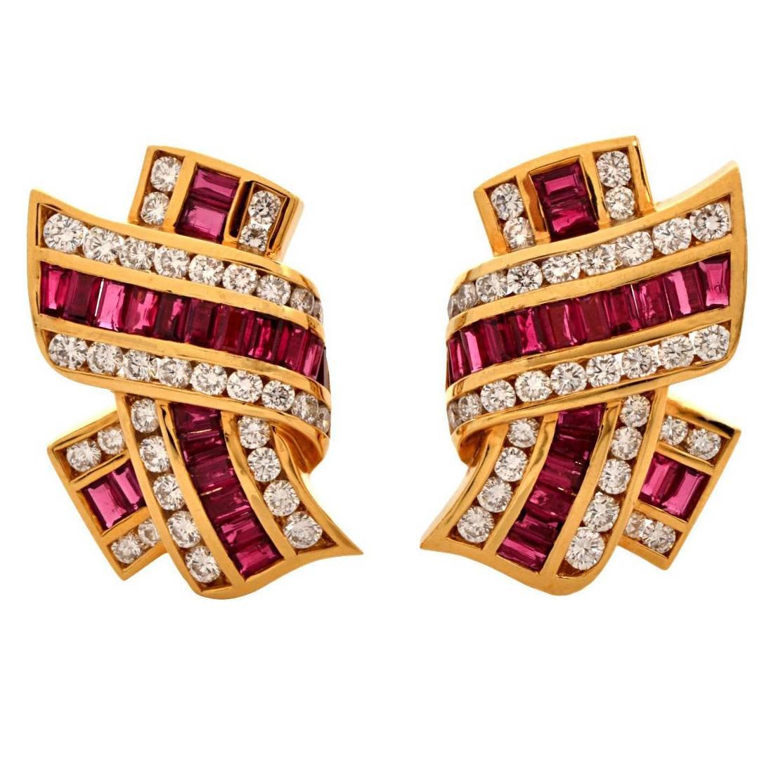 Charls Krypell Ruby Diamond Yellow Gold Clip-On Earrings