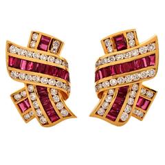 Charls Krypell Ruby Diamond Yellow Gold Clip-On Earrings
