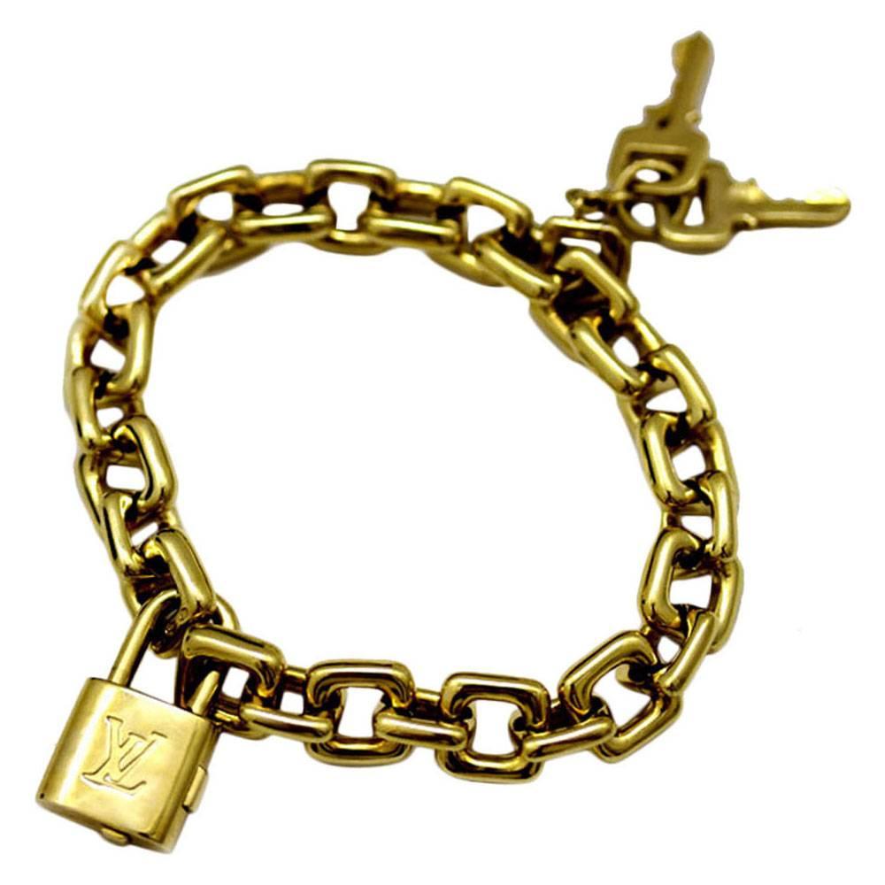 Louis Vuitton Padlock and Key Gold Charm Bracelet