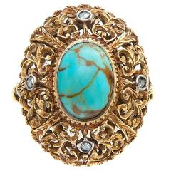 Edwardian Handmade Turquoise Gold Ring