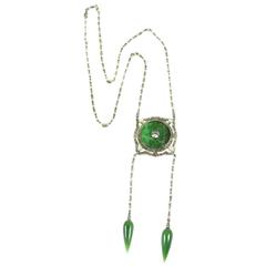 Edwardian Pearl Jade Diamond Platinum Necklace 5