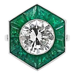 Vintage Art Deco Diamond Emerald Platinum Ring