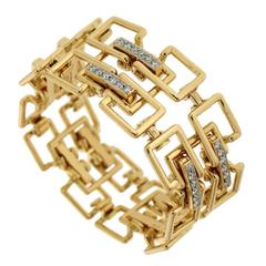 Diamond Gold Square Link Bracelet 7