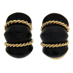 Onyx Gold Twisted Rope Shrimp Earrings