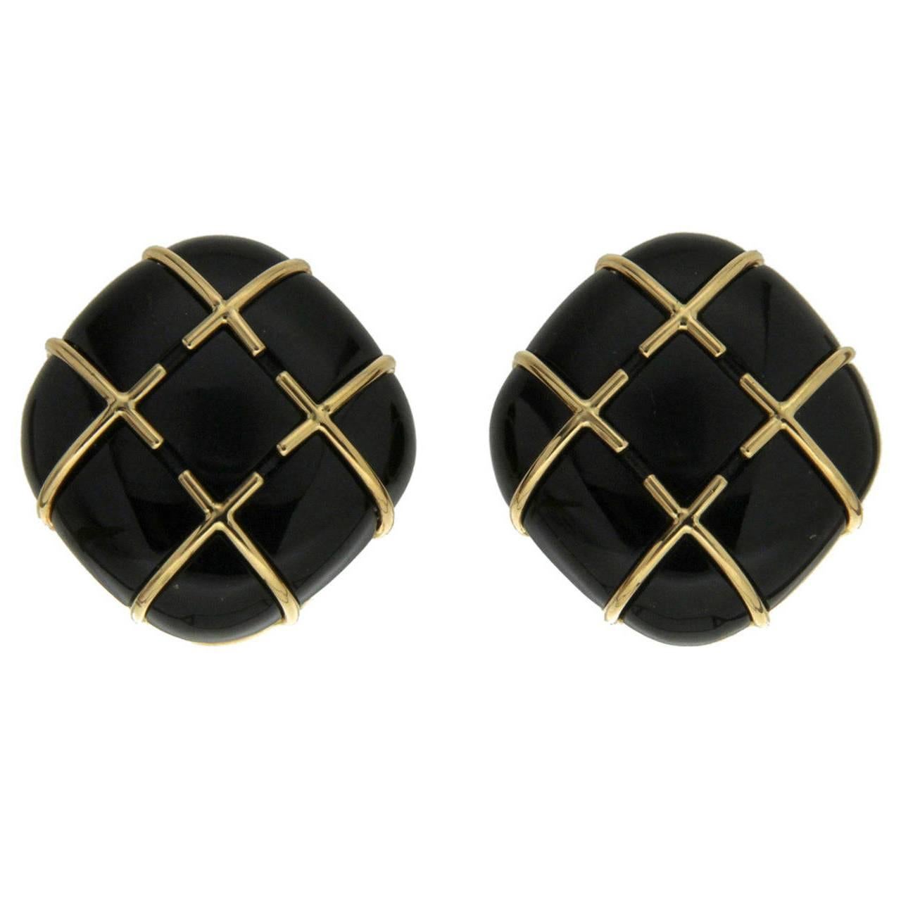 Black Jade Gold Tic Tac Toe Earrings