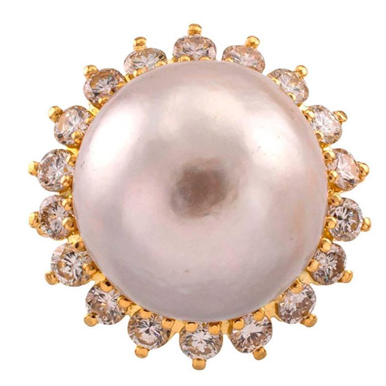 Baroque South Sea Pearl Diamond Gold Ring For Sale at 1stDibs