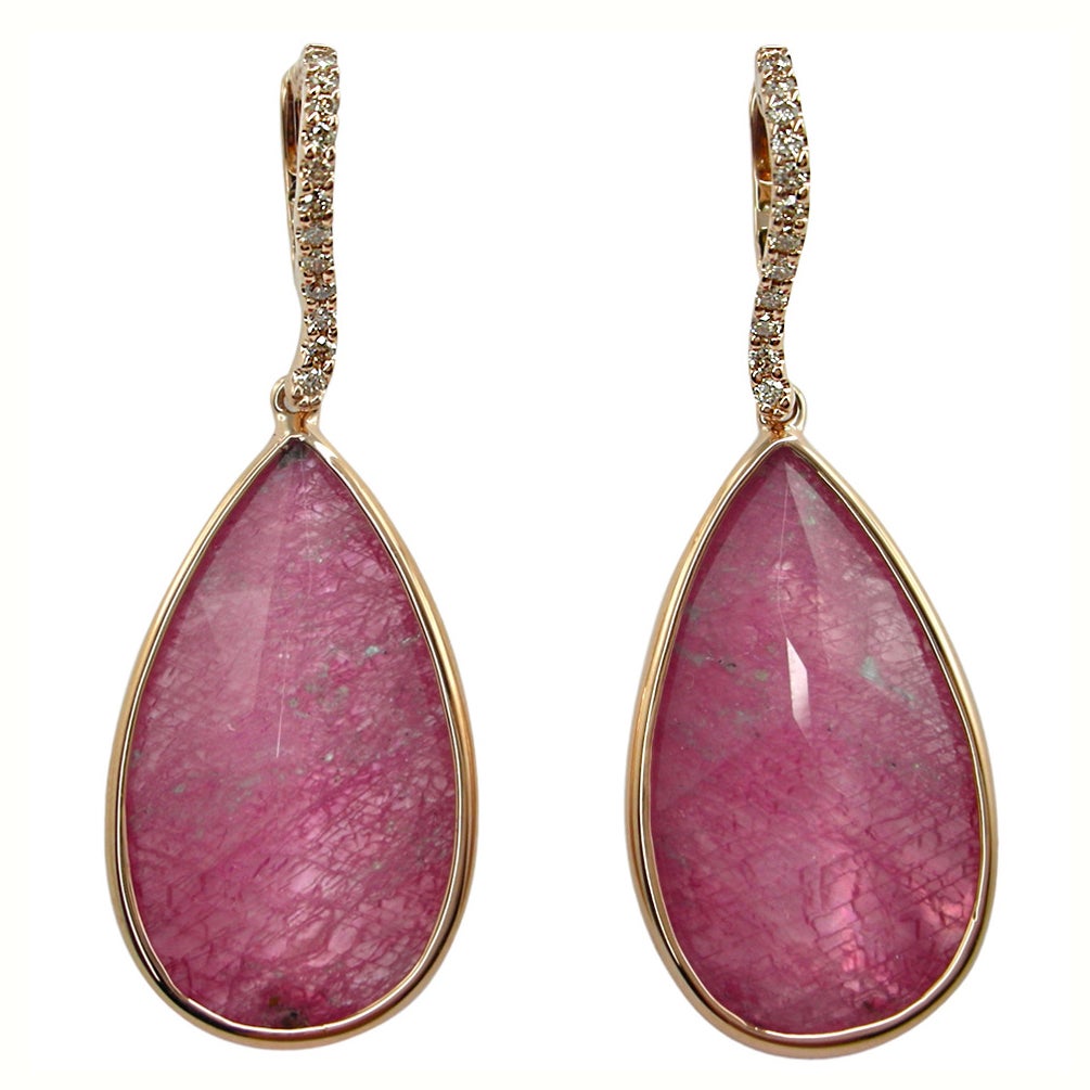 18K Rose Quartz Diamond Earrings For Sale at 1stDibs