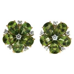 Peridot Diamond Gold Cluster Earrings 7