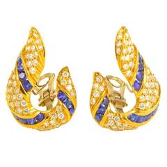 Piero Milano Sapphire Diamond Two Color Gold Earrings