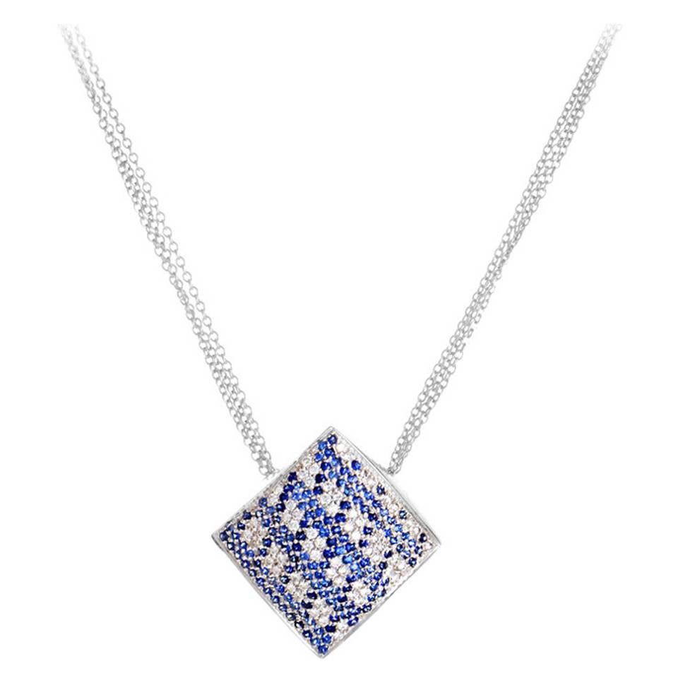 Piero Milano Sapphire Diamond Pave Gold Pendant Necklace