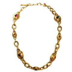 Kieselstein Cord Multi-Gem Cabochon Heavy Gold Link Necklace