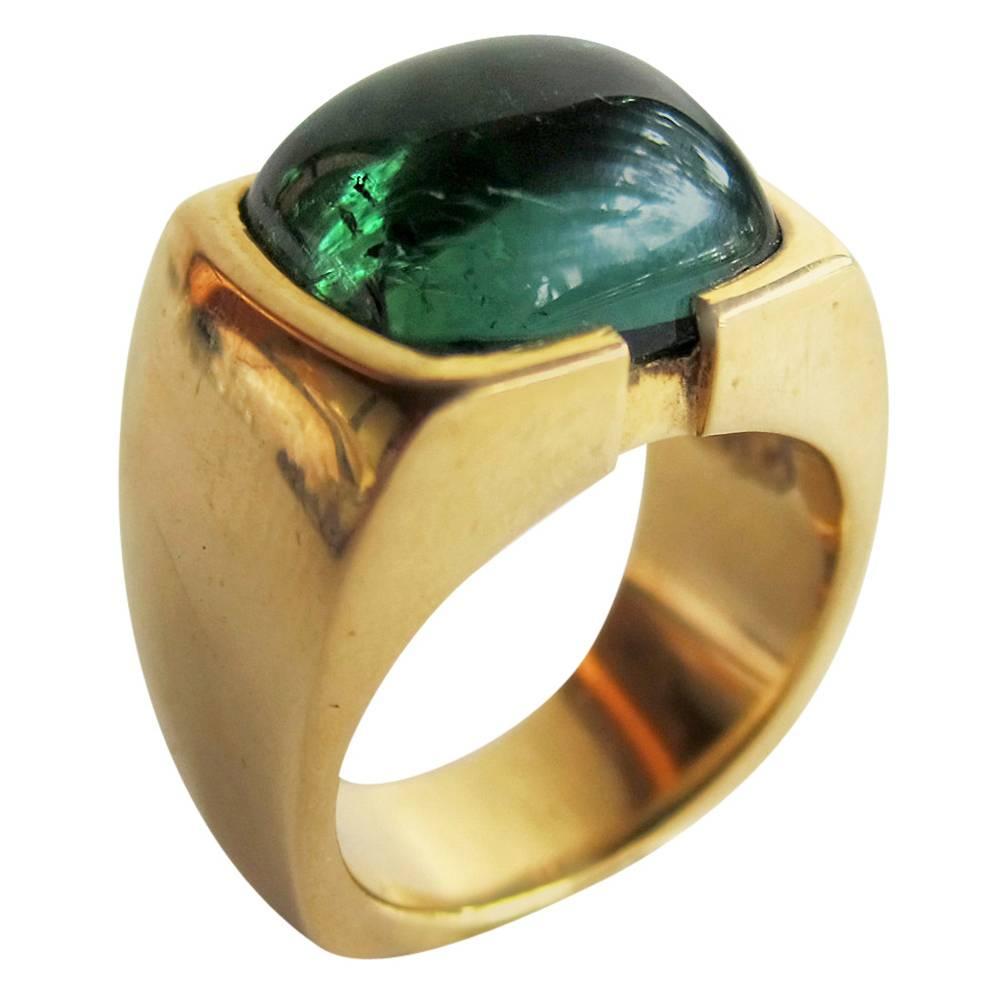 Tourmaline Cabochon Gold Gentleman's Ring