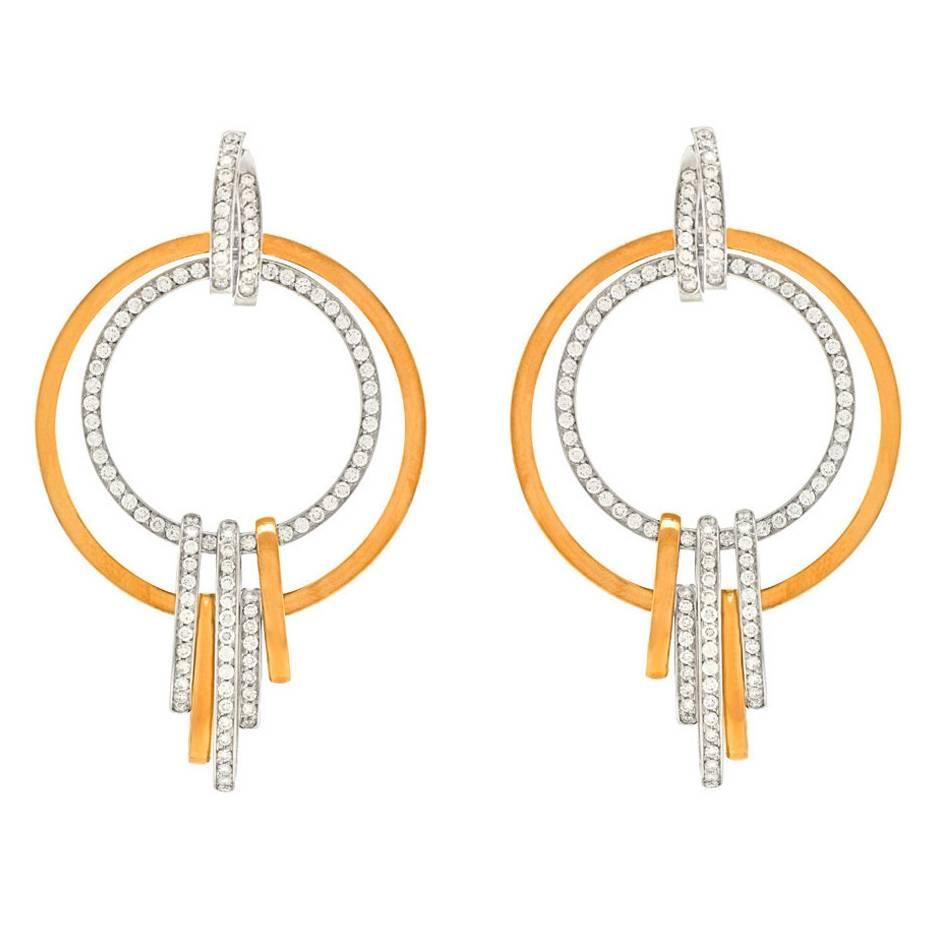 Crivelli Diamond Gold Modern Art Chandelier Earrings