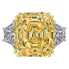 Rare Canary Intense Yellow Emerald Cut Diamond Gold Ring