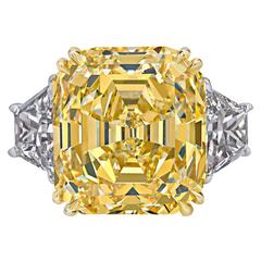 Rare Canary Intense Yellow Emerald Cut Diamond Gold Ring 12