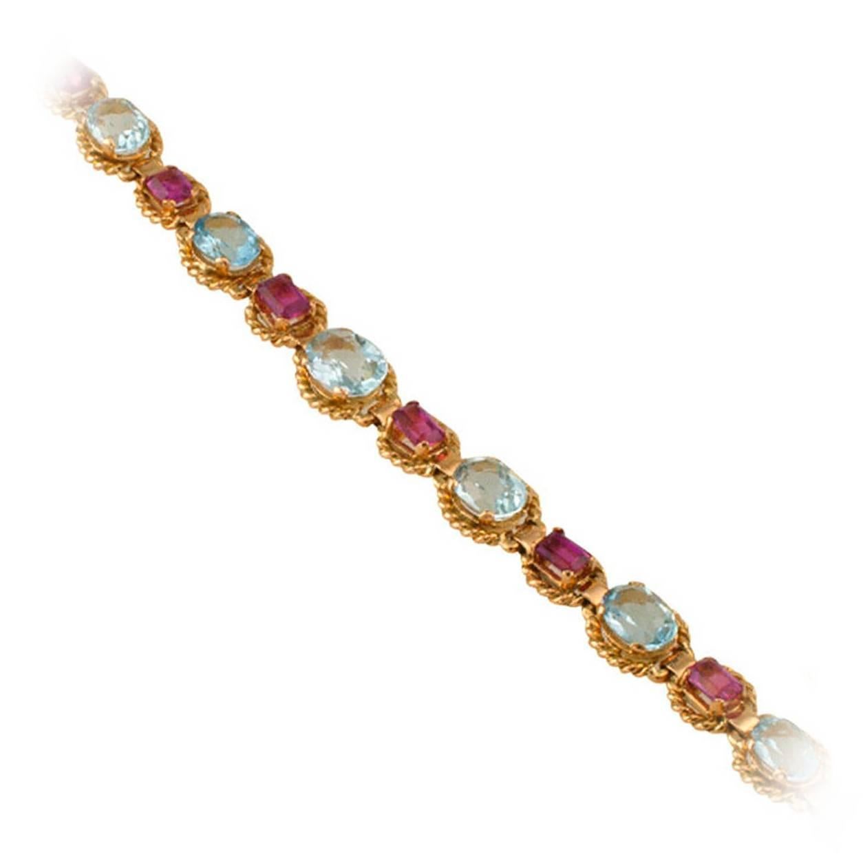Aquamarine Pink Tourmaline Rose Gold Bracelet