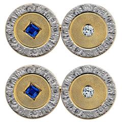 Art Deco Sapphire Diamond Gold Platinum Cufflinks