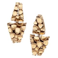 Stylized Yellow Gold Nugget Clip-On Earrings