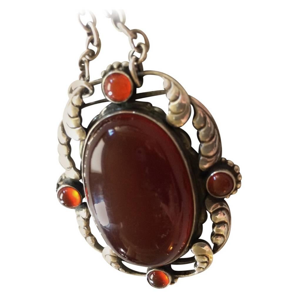 Georg Jensen Carnelian Sterling Silver Pendant No. 158 For Sale