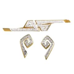Ilias Lalaounis Diamond Gold Earring and Brooch Set