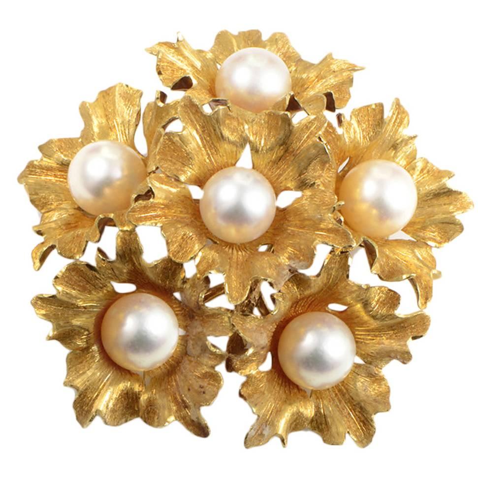 Buccellati Pearl Gold Floral Bouquet Brooch