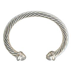 David Yurman Diamond Silver Gold Bangle Bracelet 8