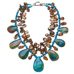 Chinese Opal Sleeping Beauty Turquoise Pearl Necklace 5
