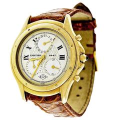 Retro Cartier Yellow Gold Date Chronograph Wristwatch 