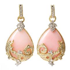Stambolian Pink Opal Diamond Gold Drop Earrings