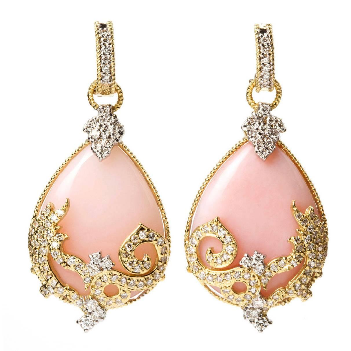 Stambolian Pink Opal Diamond Gold Drop Earrings For At 1stdibs
