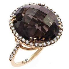 Smokey Quartz Diamond Gold Ring 