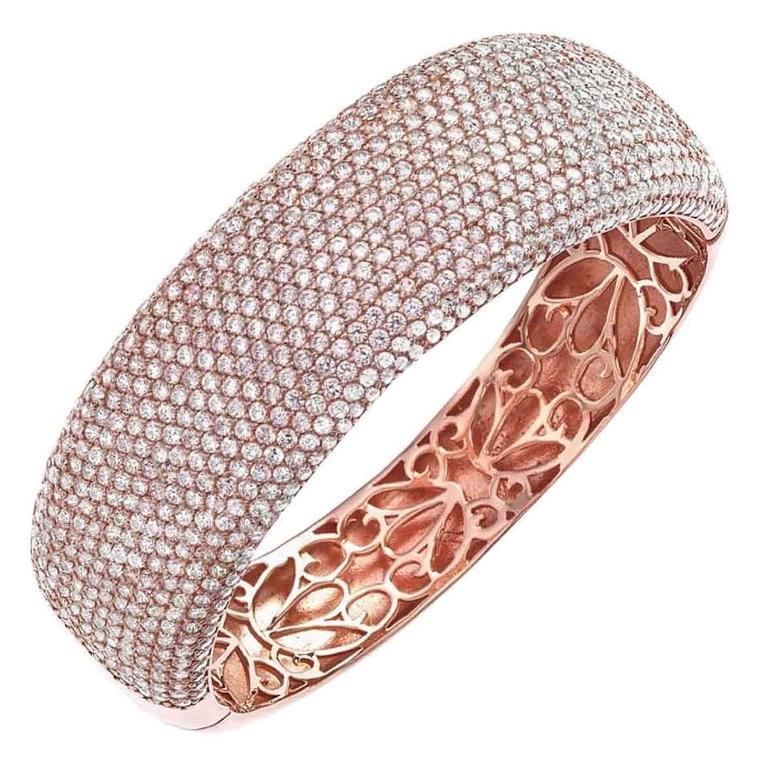 15 Row Micro Pave Diamond Gold Bangle Bracelet at 1stDibs