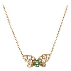 Van Cleef & Arpels Emerald Diamond Gold Butterfly Pendant Necklace
