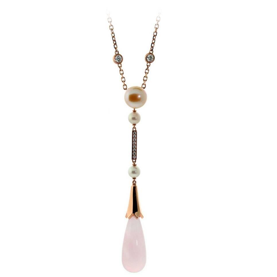 Cartier Whimsical Pearl Pink Quartz Diamond Gold Necklace