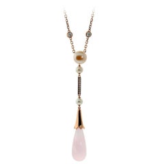 Cartier Whimsical Pearl Pink Quartz Diamond Gold Necklace