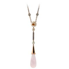 Cartier Whimsical Pearl Pink Quartz Diamond Gold Necklace 3