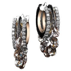 Alexandra Mor Platinum Hoop Earrings with Champagne Diamond Briolettes