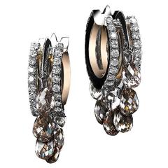 Platinum Hoop Earrings with Champagne Diamond Briolettes 11