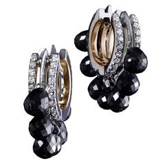 Alexandra Mor 2.61 Carats Black Diamond Briolettes Gold Platinum Hoop Earrings 3