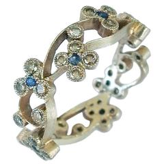 Dalben Sapphire Diamond Gold Romantic Band Ring 7