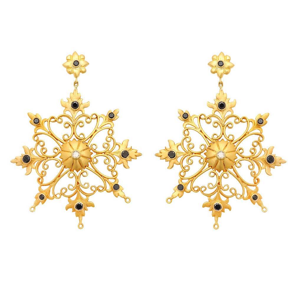 Diamond Gold Snowflake Earrings