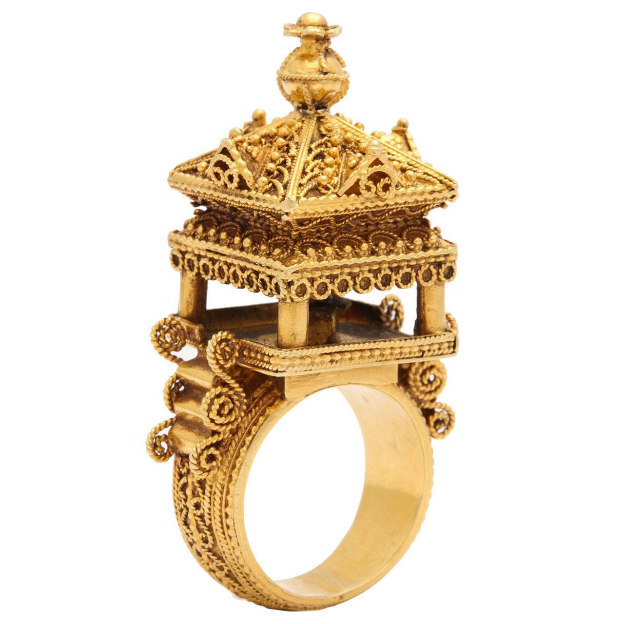 Gold Indian Temple Ring at 1stDibs