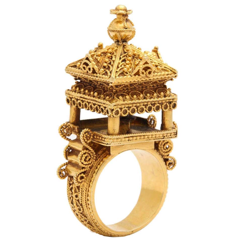 Indian Script Ring Gold Indian Temple Ring at 1stDibs