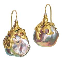 Lilly Fitzgerald Baroque Chinese Freshwater Pink Pearl Gold Earrings