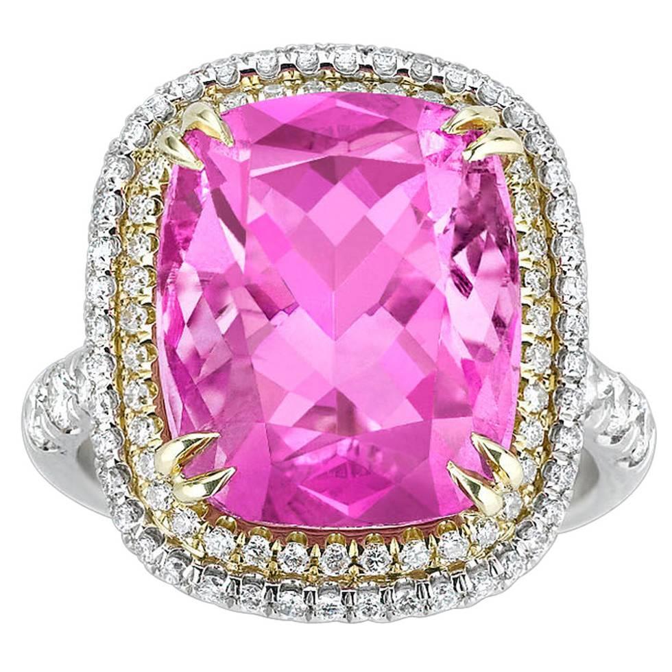 9.99 Carat Pink Cuprian Tourmaline Diamond Gold Platinum Ring 