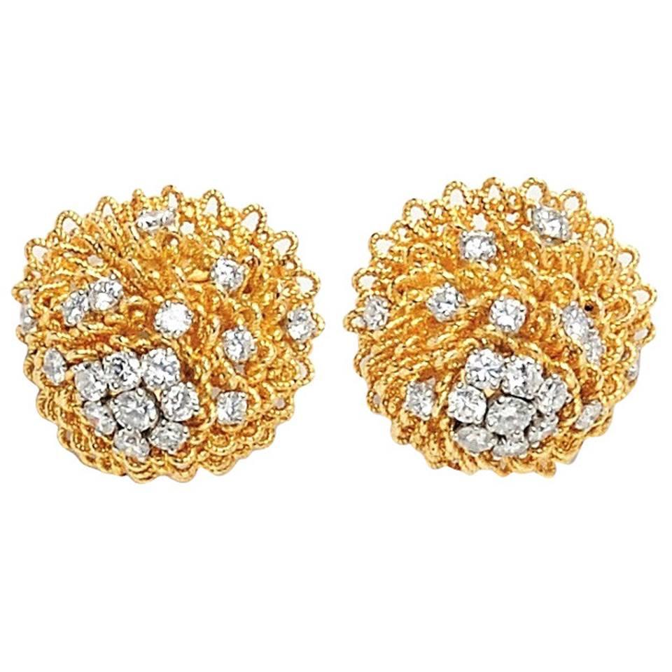 1960's Van Cleef & Arpels Diamond Gold Platinum Earrings