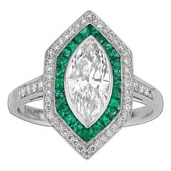 Art Deco-Style Diamond and Emerald Ring